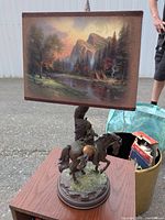 Full lamp showing base sculpture and printed shade