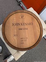 Top view of branded oak barrel head