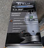 Front of retail box showing Titan Premium 1¼ HP features