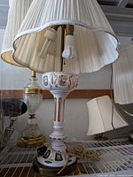 Lamp with shade attached showing porcelain body and accents