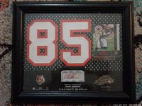 Overall view of framed Chad Johnson #85 display showing jersey numbers, autograph, and trading card