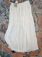 Full view of white pleated H&M skirt with tag