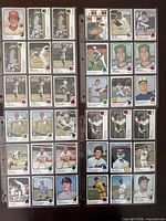Overview of two binder pages showing 30+ 1973 Topps cards
