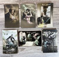 Fronts of six color-tinted antique postcards