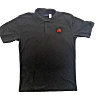 Full front view of black McDonald’s polo shirt