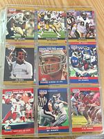 First binder page with nine 1990 Pro Set cards including Pat Swilling, Frank Warren, Jim Wilks, Jim Mora, Erik Howard, Jesse Sapolu, etc.