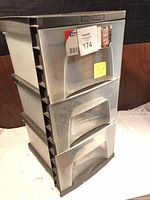 Full view of gray plastic three-drawer organizer