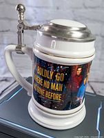 Front view showing quote and characters