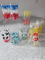 All nine patterned juice glasses grouped