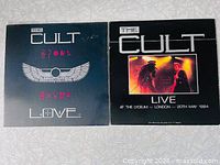 Front covers of both The Cult vinyl LPs Love and Live at the Lyceum
