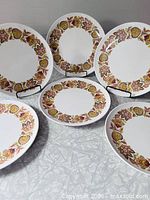 All six Melmac plates displayed on counter showing pattern and quantity