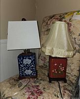 Both lamps side by side showing overall form, bases, and shades