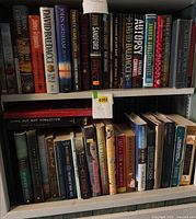 Overall view of two shelves showing full lot of books
