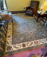Full view of rug in room showing overall design and size