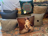 Group of pillows with comforter visible