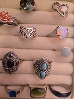 Overview of 11 rings displayed in tray