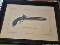 Front view of framed laminated pistol print