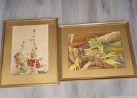 Both framed Ross Bertram watercolours side by side