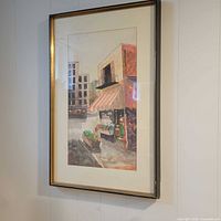 Full view of framed watercolour on wall