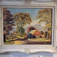 Full view of framed oil painting