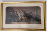 Full view of framed print with mat and gold frame