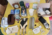 overview of all household and novelty items on table
