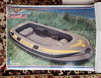 Front of box showing Intex Seahawk 400 boat image and The Sport Set branding