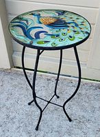 Full view of table showing acrylic top and metal base