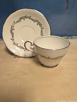 Teacup and saucer showing pattern, shape and trim