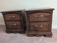 Front view of both night tables showing drawers and pulls