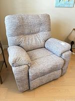 Front angled view of recliner fully upright