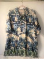 Front view of Hawaiian shirt showing pattern and buttons