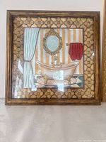 Square bathtub motif art in ornate brown-gold frame