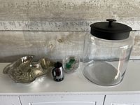 overview of jar, fish mold, timer, stacked bowls