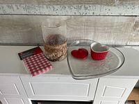 Group shot showing platter, trinket box, candle holder, liners