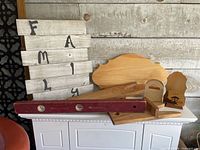 Group shot showing all wooden items on dresser