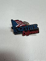 Front view showing flag design and slogan text