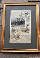 Full view of framed newspaper page with mat and frame visible