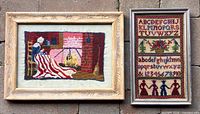 Both framed needlework pieces side by side