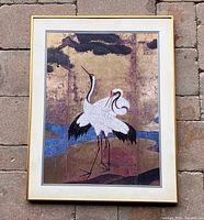 Full view of framed crane print showing frame, mats and artwork