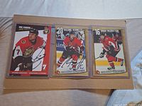 Front view of three jumbo Ottawa Senators cards in sleeves