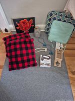 Group shot of all items laid out on grey mat