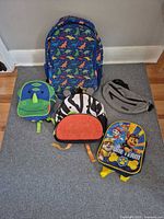 All five bags laid out on floor