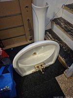 Sink basin, faucet, detached pedestal