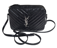 Front view showing chevron quilting, silver YSL logo and strap
