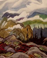 Detail of lithograph image showing landscape composition