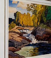 oblique close-up of image showing artwork detail and frame profile