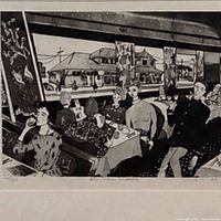 Full view of the print showing restaurant scene, signature and edition visible