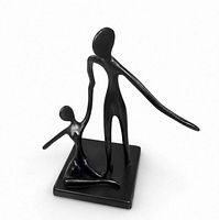 Front angle of bronze-tone abstract two-figure sculpture on square base