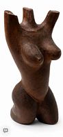 Front three-quarter view of hardwood female torso sculpture